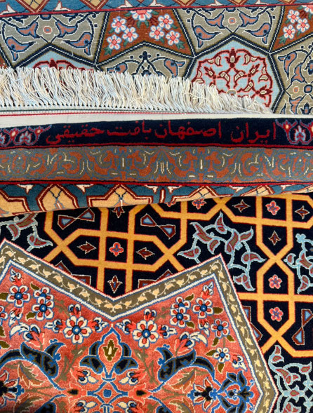 ESFAHAN WOOL&SILK 70Raj HAGHIGHI ハギギ工房 9㎡　HENDECI幾何学模様デザイン　OLD