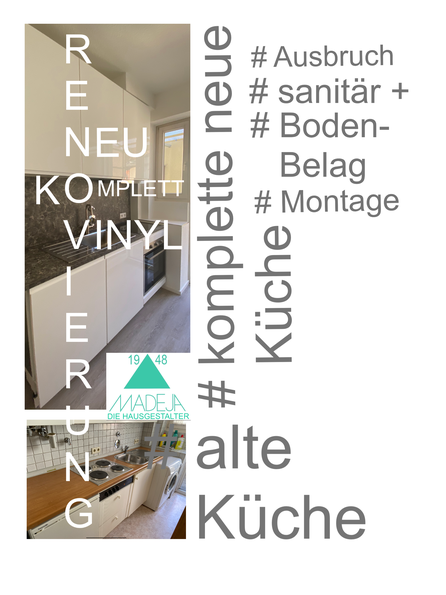 IKEA Neue Küche Hochglanz weiß mit Vinylbodenbelag vorher Küche mit Fliesenspiegel