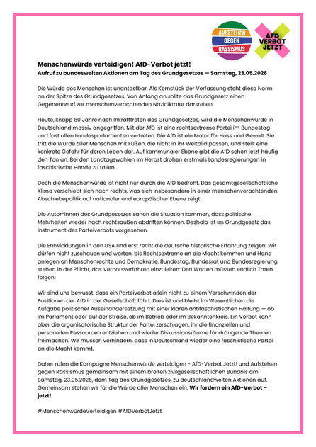 Aufruf zu bundesweiten Aktionen am Tag des Grundgesetzes — Samstag, 23.05.202