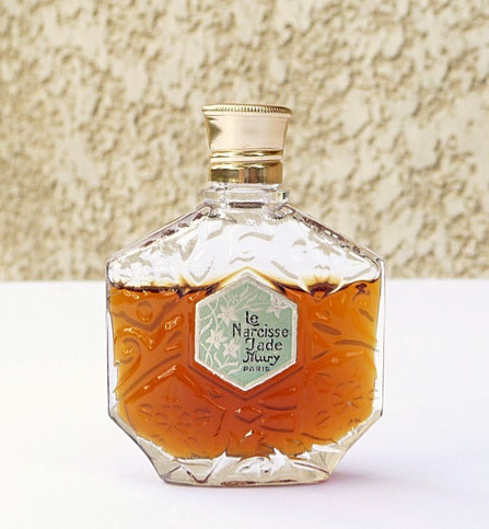 MURY - LE NARCISSE JADE - PARIS : SUPERBE FLACON AVEC BOUCHON DORE VISSE