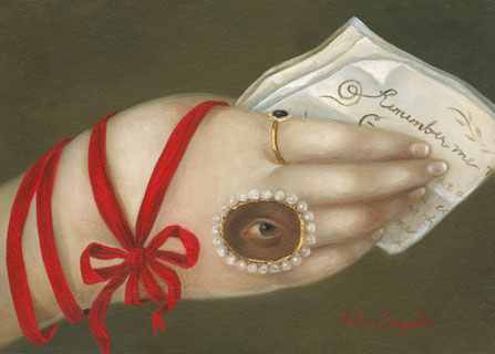 Fatima Ronquillo, "Remember: Hand with Christina Rossetti," 2018, oil on panel, 5 x 7 inches, SOLD