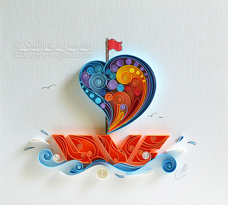 quilling , quilling paper, paper art, art, love, ship, love ship design, love heart, hearts, quilling art, quilling paper art, etsy, creative, love art