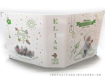 Lederordner nach Kundenspezifikation, DIN A3+, Spaltleder cognacfarben, Hochrelief Baum mit Branding und farblicher Nachbearbeitung, falsche Bünde, Innenausstattung Buchbinderleinen, 4-Ringmechanik Füllhöhe 45mm