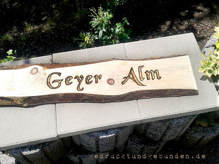 Holzbrandmalerei, Holzschild natur 100cm x 25cm, Schriftzug gebrannt mit Schattierungen
