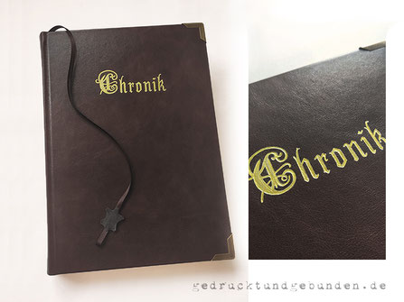 Vereinschronik Ledereinband Hardcover Leder mit individueller Handgravur und farblicher Nachbearbeitung in goldfarben