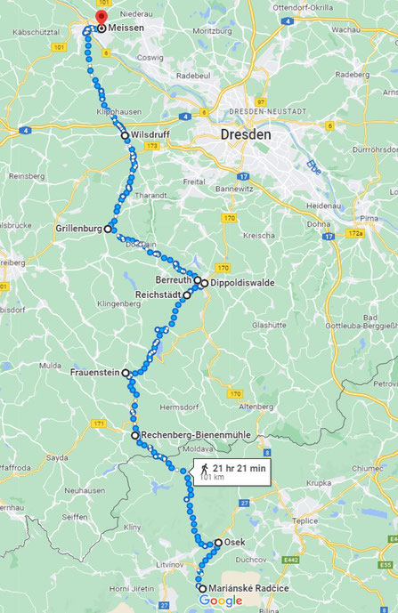 Der Heilige Weg von Maria Ratschitz nach Meißen / google.maps