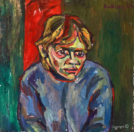 One of the rare oil paintings by Bettina Heinen-Ayech (1937- 2020): Portrait of a fellow student at the Cologne Werkschulen, 1957