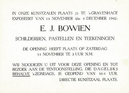 Invitation card for the Bowien exhibition in 1942 in The Hague