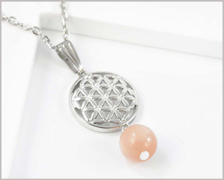 Edelstahl Kette mit Blume des Lebens Edelstein Sunstone  15,90 €