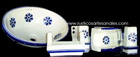 Juego de Accesorios para Baño de Talavera Daisy May Azul