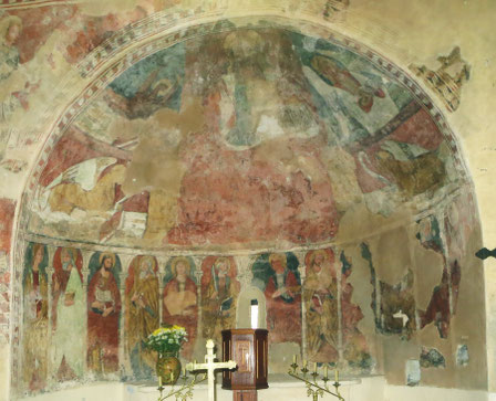 Favalello - Chapelle Santa Maria Assunta - Christ en majesté entouré du tétramorphe et le collège des Apôtres