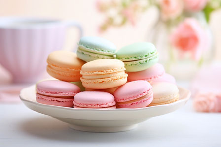 カップに注がれた紅茶とバラの花のかたちをしたアソートチョコレート。