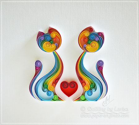 quilling , quilling paper, paper art, art, love, cat, love cats, love cat,for her, etsy, larisa zasadna, design, love heart, hearts, quilling art, quilling paper art