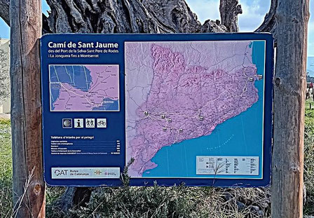 Karte: Der Jakobsweg von La Jonquera / Port de la Selva über Sant Pere de Rodes nach dem Montserrat