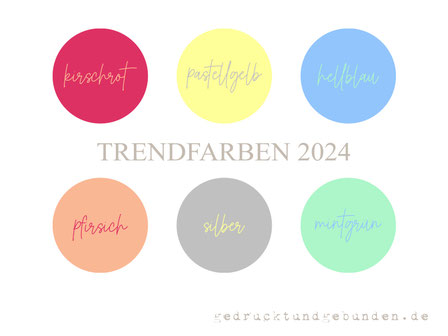 Buch und Druck in Trendfarben 2024, Lieblingsfarben, Wunschfarbkombination.