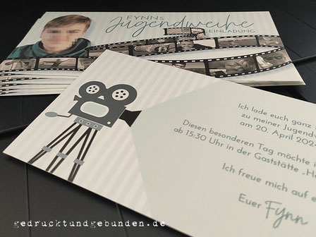 Individuelle Einladungskarten zur Jugendweihe, Grafik Schriftart Farbgebung und Text nach Wunsch, Endformat 21cm x 10,5cm, 350g-Karton naturweiß matt