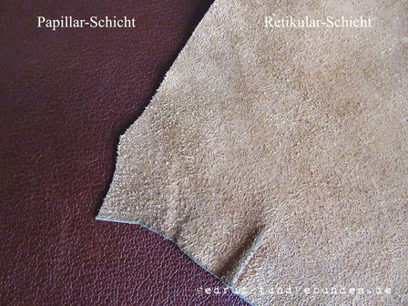 Leder, glatte Oberseite Farbe rotbraun, raue Unterseite Farbe natur