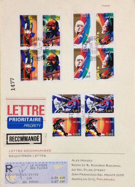 Topic: Music / Philatelic Item: Registered cover; France, mailed in 2002 