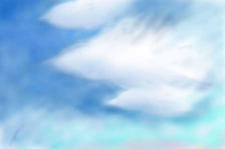 青い空に白い雲の鳥の絵