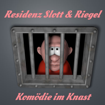 Mann schaut durch Gitter seiner Gefängniszelle. Dazu der Titel: "Residenz Slott &  Riegel"