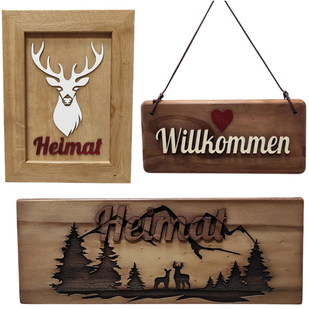 Wanddekoration aus Holz mit Baum-des-Lebens-Motiv und dem Schriftzug „Herzlich Willkommen“