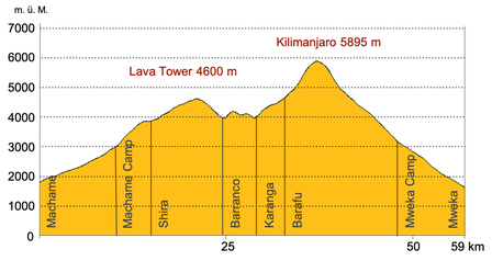 Höhenprofil Kilimanjaro Trekking Machame Whiskey-Route