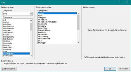 Microsoft Word Felder
