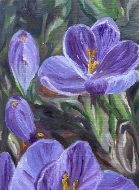 Acrylbild Frühlingsblumen Öl in violett