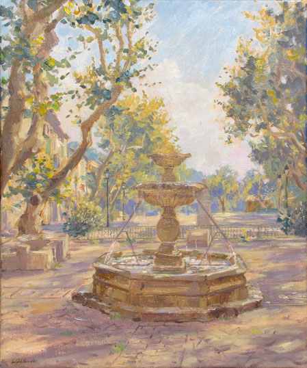 La fontaine du Boeuf en haut de la place rouguière à Barjols dans le var. Cette fontaine est célèbre car le Boeuf durant la fête de saint Marcel allez boire à cette fontaine.