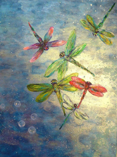 Libellentanz, Acryl auf Leinwand, 40x30 cm