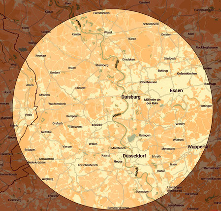 Karte: Umkreis 40 km von Rumeln-Kaldenhausen