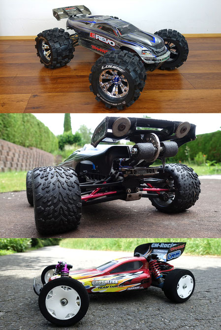 Der Traxxas E-Revo 1:8, 1:16 und das Tamiya DT-02 Chassis gehören zu den RC-Cars, die von uns repariert, gewartet oder getunt werden können.