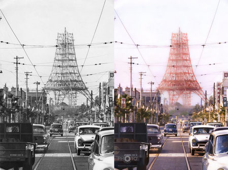 1958（昭和33）年、建設中の東京タワー