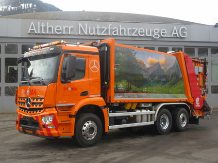 Seealpsee, Altherr Nutzfahrzeuge, Marcel Schiegg, Neff Werbung, Mercedes Benz, Arocs, THOMA Entsorgung, Müllabfuhr, Appenzell, Appenzellerland, Cornel Neff, Trucks, Digitaldruck, Alpstein, Referenz