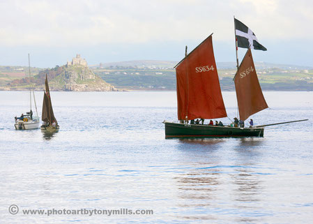 The ancient lugger, 'Barnabus', in Mounts Bay