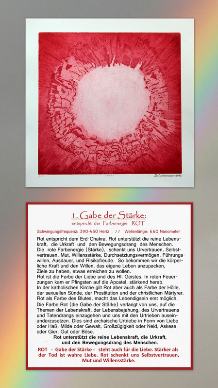 Original-Radierung mit Begleittext - Geistesgabe der Stärke - Rot - // Druckmaß der radierten Platte: 26,8 cm x 26,6 