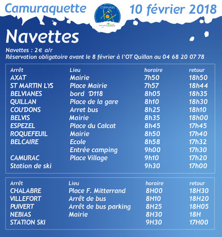 Horaires navette Camuraquette