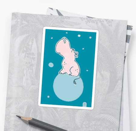 Nilpferd, Flusspferd - blau solo - Sticker bei Redbubble – Illustration Judith Ganter - Illustriertes Kopfkino für Alltagsoptimisten