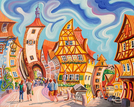 PLÖNLEIN (ROTHENBURG). Huile sur toile. 81 x 100 x 3,5 cm.