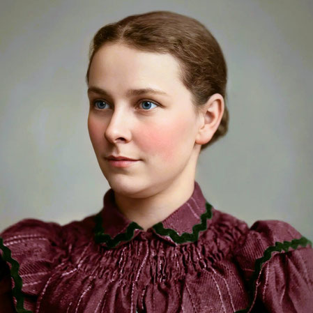 Anna vor 140 Jahren: In Farbe wirkt dieses historische Foto in die Gegenwart gerückt. SW-Foto um 1885 koloriert mit KI