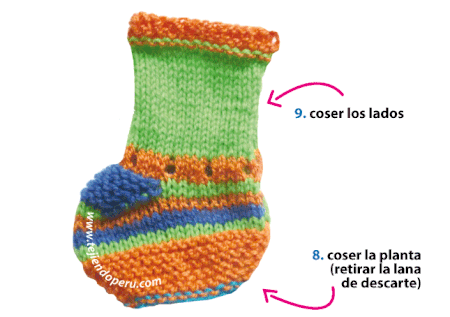 Cómo tejer zapatitos en varios colores de lana para bebes recién nacidos en dos agujas o palitos