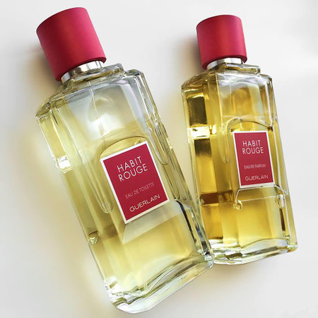GUERLAIN - HABIT ROUGE : EAU DE TOILETTE & EAU DE PARFUM : BOUCHONS ROUGES EN PLASTIQUE VISSES