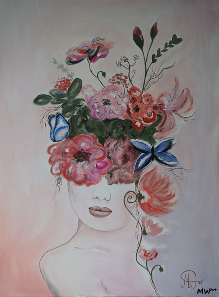 Acrylbild - Blumen im Kopf