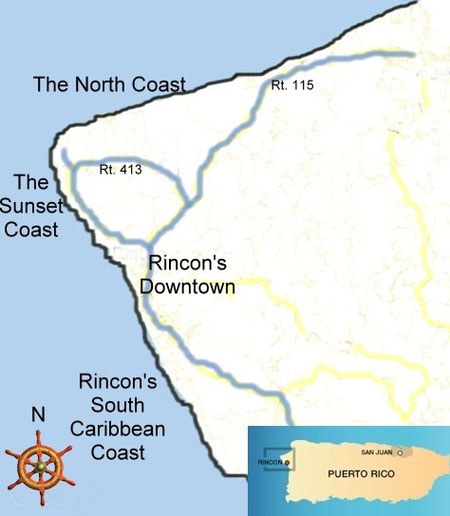 rincon, puerto rico, map, vacation, rentals