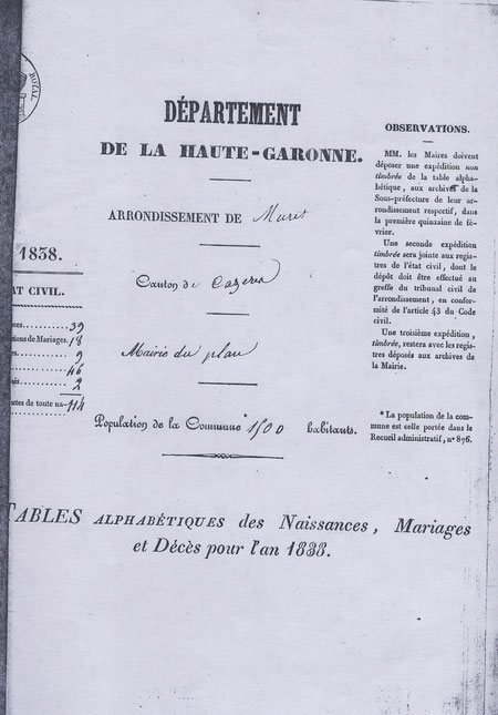 Régistre Etat civil de 1838