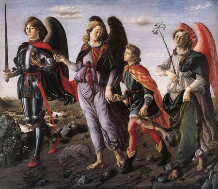 Francesco Botticini peintre florentin (1446-1498)- Ici Tobie est accompagné des trois archanges - 1470 - Galerie des Offices-Florence