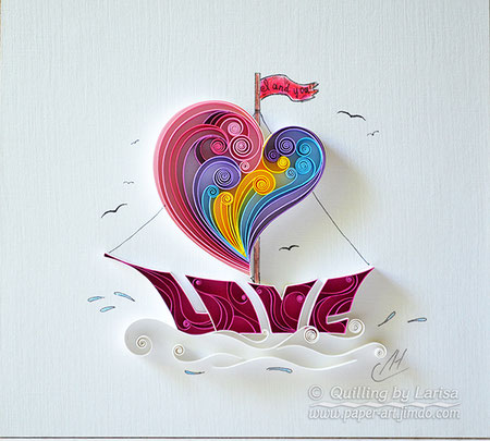 quilling , quilling paper, paper art, etsy, art, love, ship, love ship design, love heart, hearts, quilling art, quilling paper art