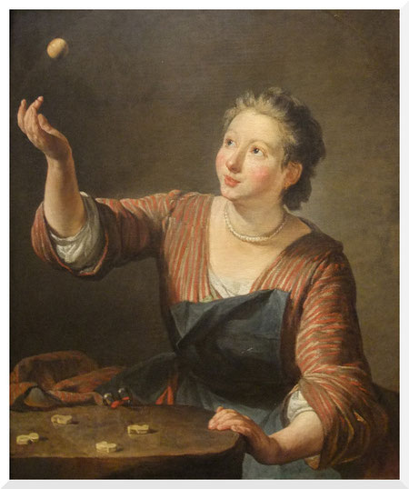 Gemälde von Jean-Baptiste-Siméon Chardin - The Game of Knucklebones (ca. 1734)