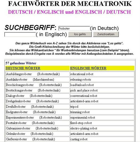 english,german, dictionary mechatronics,robotics,examples, technical terms, vocabulary,translations,translator,education,of drives,gripper,actuator