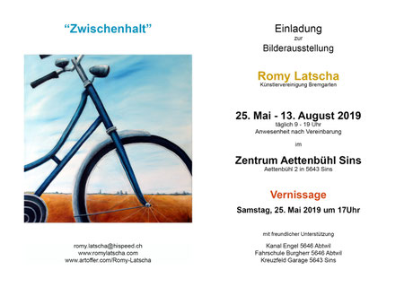 Romy Latscha zeigt etwa 30 Bilder aus den vergangenen Jahren in der Ausstellung "Zwischenhalt" im Zenrum Aettenbühl in Sins.